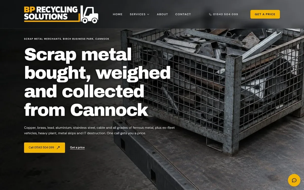 BP Recycling Solutions website: a scrap metal merchant home page