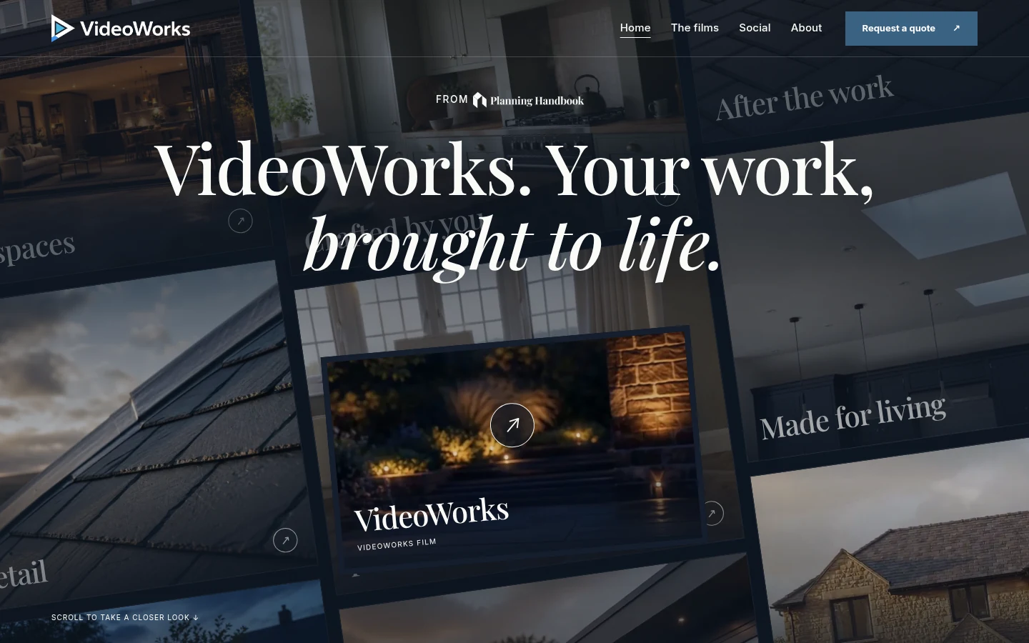 VideoWorks home page: the VideoWorks headline over a collage of film stills