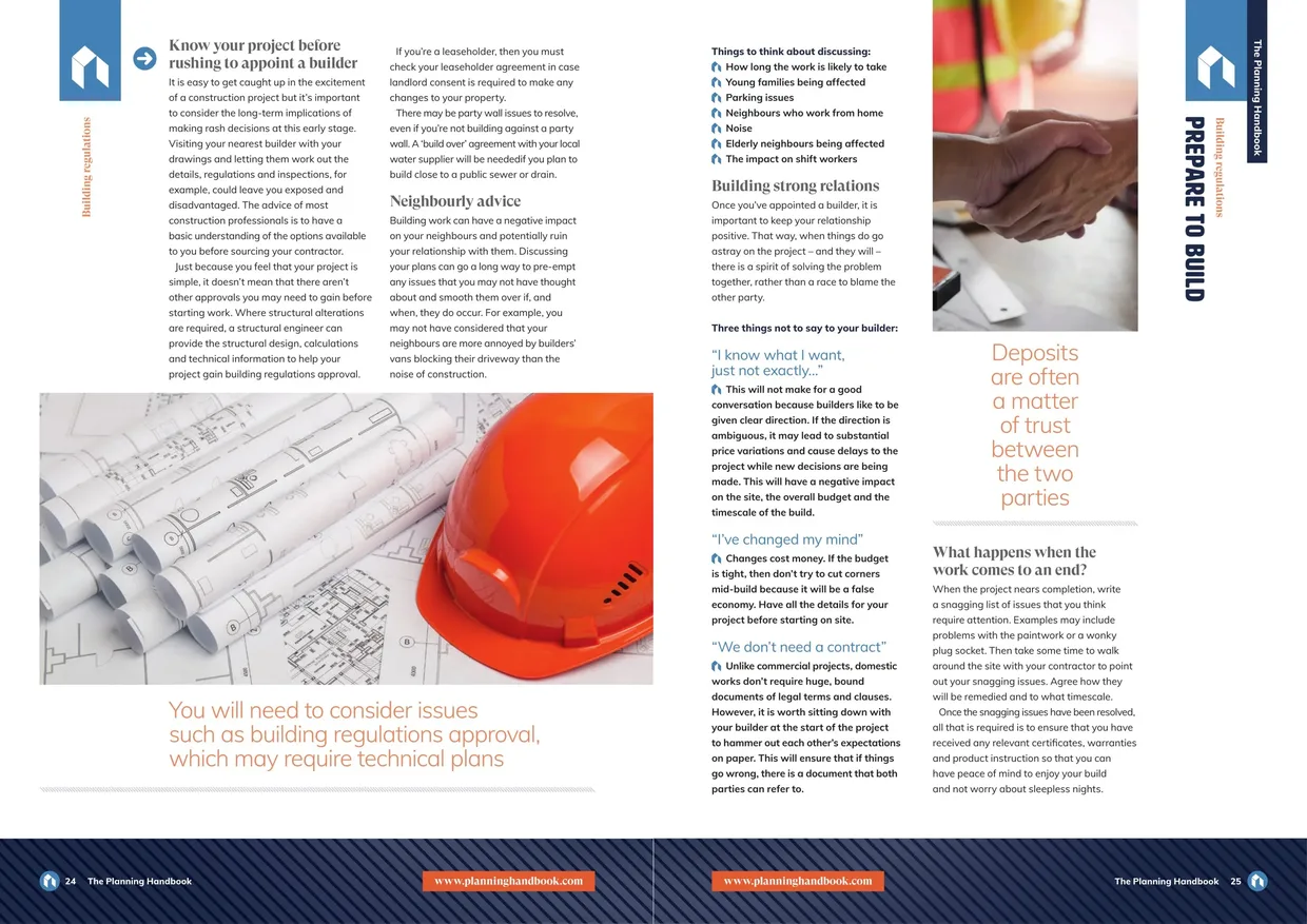 East Cornwall Planning Handbook, volume 3: an editorial spread on preparing to build